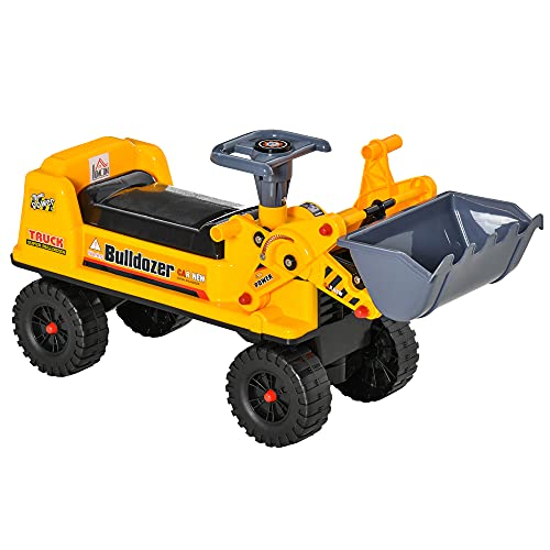 HOMCOM Sitzbagger für Kinder Rutsch Auto Sandspielzeug Rutscherfahrzeug für Kinder 2-3 Jahre PP-Kunststoff ABS Gelb+Schwarz+Grau 70 x 26 x 37 cm von HOMCOM