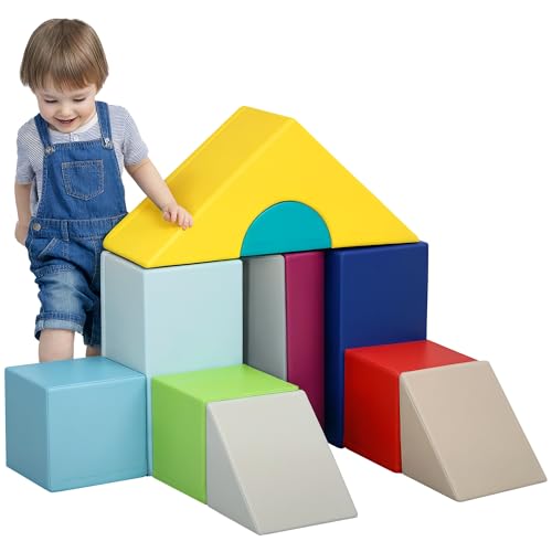 HOMCOM Soft-Baukasten für Kinder von 1-3 Jahren mit 11 Formen, Kinderspiel mit Schaumstoffklötzen, aus PU und EPE, Mehrfarbig von HOMCOM