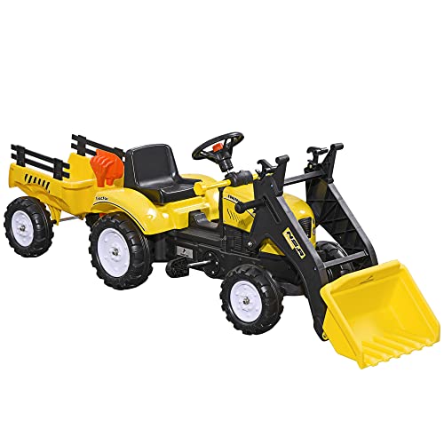 HOMCOM Trettraktor mit Anhänger, Tretfahrzeug mit Schaufel, Kinderfahrzeug Traktor für ab 3 Jahren Kinder, Gelb HOMCOM Trettraktor mit Anhänger, Tretfahrzeug mit Schaufel, Kinderfahrzeug Traktor für ab 3 Jahren Kinder, Gelb von HOMCOM