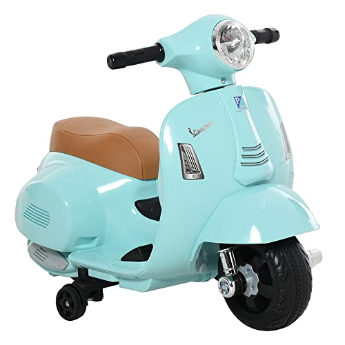 HOMCOM Vespa Elektromotorrad Kindermotorrad Elektrofahrzeug 18-36 Monate 3 km/h LED-Licht Sound PP-Kunststoff Metall Grün 66,5 x 38 x 52 cm von HOMCOM