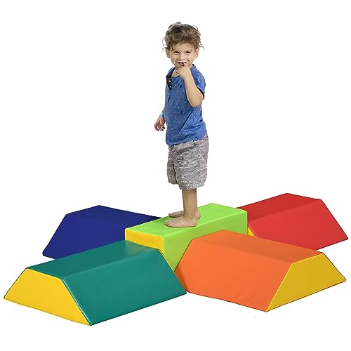HOMCOM Weiche Konstruktionsset für Kinder von 1-3 Jahren mit 5 rechteckigen Blöcken und Trapez, Kinderspiel aus PU und EPE, 48,3 x 19,1 x 48,3 cm, mehrfarbig von HOMCOM