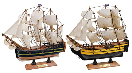 SAILINGSTORY Holzmodell Schiffe Segelschiff Modell Segelboot Dekor Endeavour, Victory 24,1 cm Set von 2 Stück von HOME DECOR SAILINGSTORY