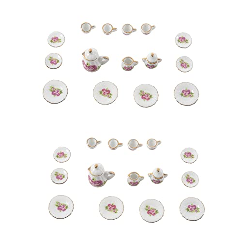 HOMEDEK 30 STK. Puppenhaus Miniatur Ware Porzellan Tee Set Teller Becher Teller Chinesische Rose von HOMEDEK