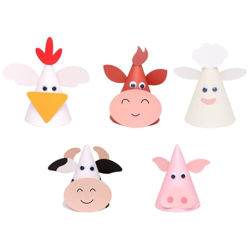 HOMEDEK 5 Stück Kindergeburtstagsparty-Hüte Sternzeichen Ochse Kuh Kegelhüte Bauernhoftiere Kegelhüte Foto-Requisiten für Kinder-Babyparty-Zubehör von HOMEDEK