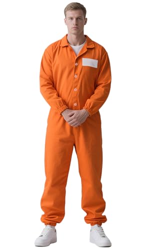 HOMELEX Herren Orange Gefangenen Kostüm Overall – Erwachsene Gefängnisinsasse Kriminelle Löcher Outfit Sträfling für Halloween HOMELEX Herren Orange Gefangenen Kostüm Overall – Erwachsene Gefängnisinsasse Kriminelle Löcher Outfit Sträfling für Halloween von HOMELEX