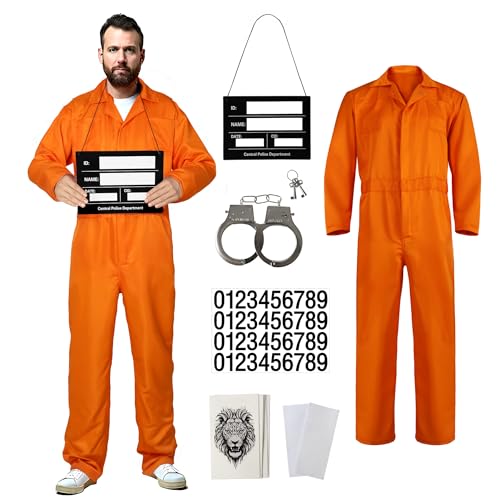 HOMELEX Orangefarbener Gefängnis-Overall für Herren, Halloween, Insassen-Outfit, Erwachsenen-Gefängnisuniform, Orange/Abendrot im Zickzackmuster (Sunset Chevron), L von HOMELEX