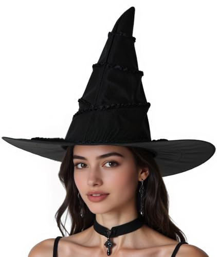 HOMELEX Wicked Damen Schwarzer Hexenhut Erwachsene Halloween Cosplay Zauberer Kostüm Zubehör von HOMELEX