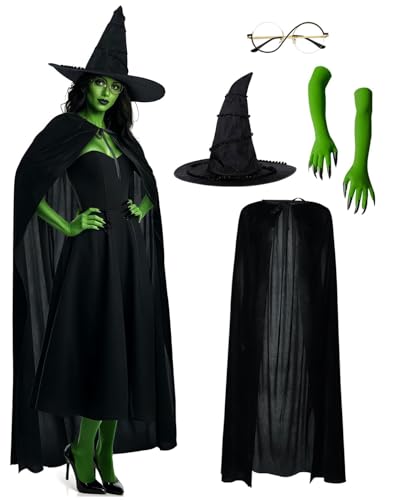 HOMELEX Wicked Women Witch Costume Green Halloween Cosplay Accessories Witches Hat, Black Cape, Schwarz, Einheitsgröße HOMELEX Wicked Women Witch Costume Green Halloween Cosplay Accessories Witches Hat, Black Cape, Schwarz, Einheitsgröße von HOMELEX
