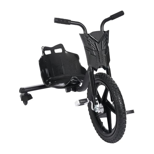 Drift Trike Kinder Elektro Driftscooter 90x68x60cm bis 80kg Hochwertiges Drifter Dreirad Rutscher mit Hinterrädern Geeignet für Kinder ab 6 Jahren (Kohlefaser Schwarz) von HOMEONENIC
