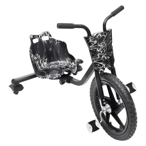 Drift Trike Kinder Elektro Driftscooter 90x68x60cm bis 80kg Hochwertiges Drifter Dreirad Rutscher mit Hinterrädern Geeignet für Kinder ab 6 Jahren (Schwarzer Blitz) von HOMEONENIC