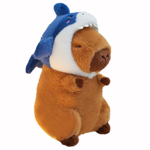 HOMEXYLYL Capybara Kuscheltier, Wasserschwein Plüschtier Das Tragen Einer Haifischmaske Geburtstags for Kinder Und Erwachsene(30cm/11.8in) von HOMEXYLYL