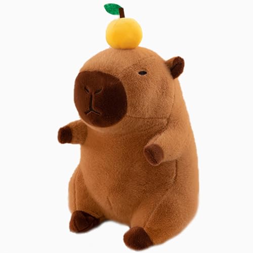HOMEXYLYL Capybara-Plüschtiere, auf dem Kopf, Mandarine, Capybara, Stofftier, Weihnachts- und Geburtstagsgeschenke for Erwachsene und Kinder(30cm/11.8in) von HOMEXYLYL