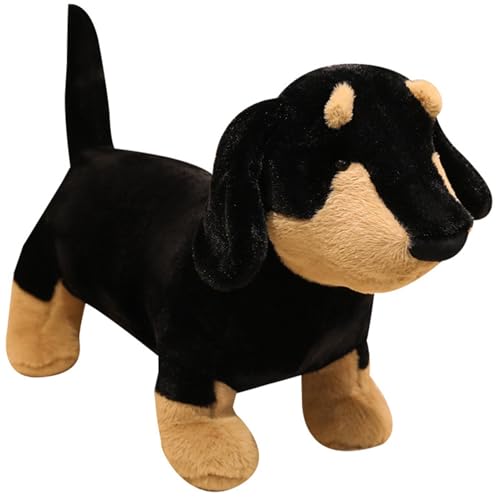 HOMEXYLYL Dackel-Plüschtier, realistischer Dackel, Stofftier, weich, süß, Wursthund, Geburtstagsgeschenke for Kinder und Erwachsene(Black) von HOMEXYLYL