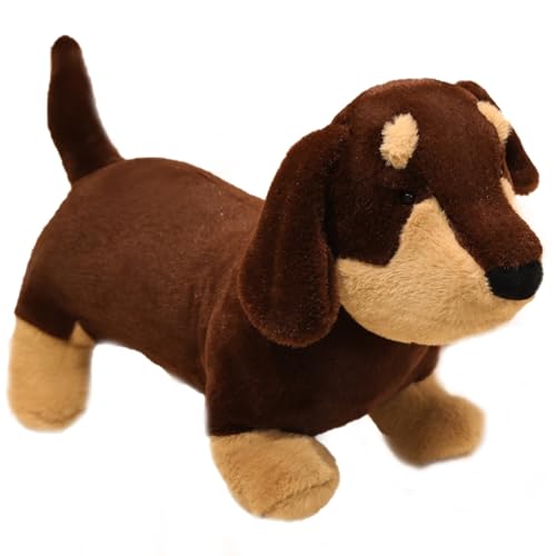 HOMEXYLYL Dackel-Plüschtier, realistischer Dackel, Stofftier, weich, süß, Wursthund, Geburtstagsgeschenke for Kinder und Erwachsene(Brown) von HOMEXYLYL