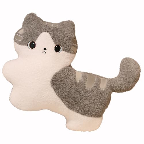 HOMEXYLYL Kuscheltier Katze Kissen, Plüschtier Katze Weich Umarmbar Verlassen Erwachsene Kinder Mädchen Geburtstag Geschenk(Gray) von HOMEXYLYL