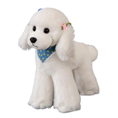 HOMEXYLYL Pudel-Plüschtiere, Pudel-Kuscheltiere Simulierte Hunde Plüschtiere for Jungen Mädchen Erwachsene Kinder Weihnachts Und Geburtstagsgeschenk(White) von HOMEXYLYL