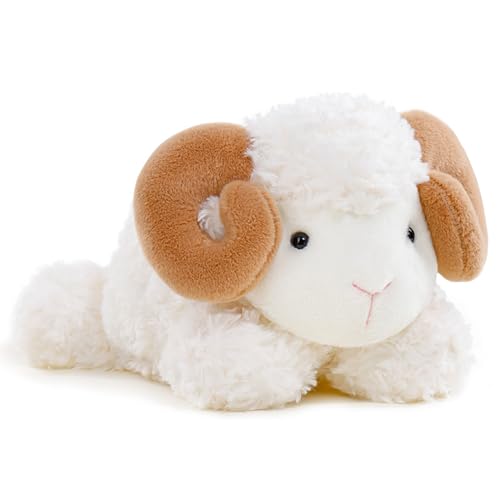 HOMEXYLYL Ziegenplüschtier, ausgestopftes Schaftier mit riesigen Hörnern, weiches, bequemes Lammkissen, süße Geburtstagsgeschenke for Jungen und Mädchen(23cm/9.1in) von HOMEXYLYL