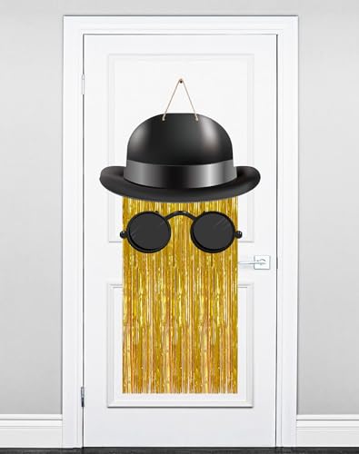 HOMEZZO 3-teiliges Dekorationsset mit goldenen Fransen-Figuren – Halloween-Party-Requisiten zum Aufhängen mit Hut, Brille und Seil für Halloween, Geburtstag oder Fotoautomaten von HOMEZZO