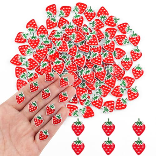 100 Stück Winzige Erdbeere für Puppenhaus Mikroharz Obst Dekor zum Basteln Mini Dinge für Feengarten Micro Landschaftsbau Dekoration, Stil 1 von HOMICO