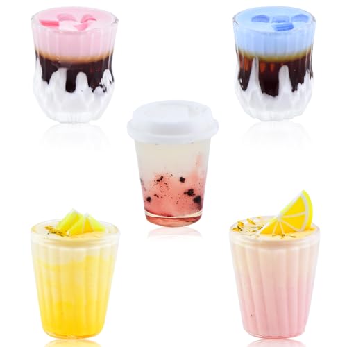 5 Set Miniatur Milchtee Tassen für Puppenhaus Miniaturen Mini Getränke für Puppenhaus winzige Tassen für Mini Küche Zubehör Mini Coffee Shop von HOMICO