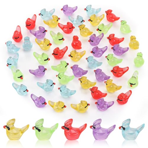 50 Stück leuchtende bunte Kardinalvogel, kleine Harztiere für Puppenhaus, Mikro-Feengarten, Landschaft, Aquarium, Weihnachtsdekoration von HOMICO