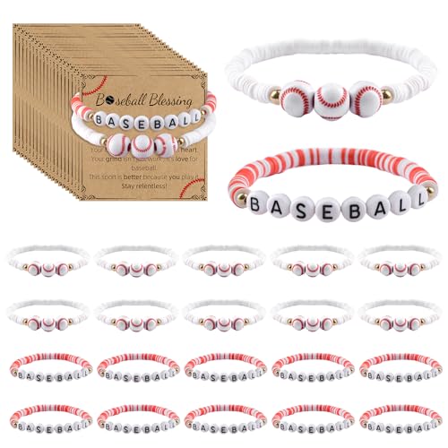 HOMMDECO Baseball-Sport-Armbänder, weiche Kunststoff-Buchstabenperlen mit Karten, Baseball-Partygeschenke, elastische, handgefertigte geflochtene Armbänder, tolles Geschenk für Sportteams (Rot und HOMMDECO Baseball-Sport-Armbänder, weiche Kunststoff-Buchstabenperlen mit Karten, Baseball-Partygeschenke, elastische, handgefertigte geflochtene Armbänder, tolles Geschenk für Sportteams (Rot und von HOMMDECO