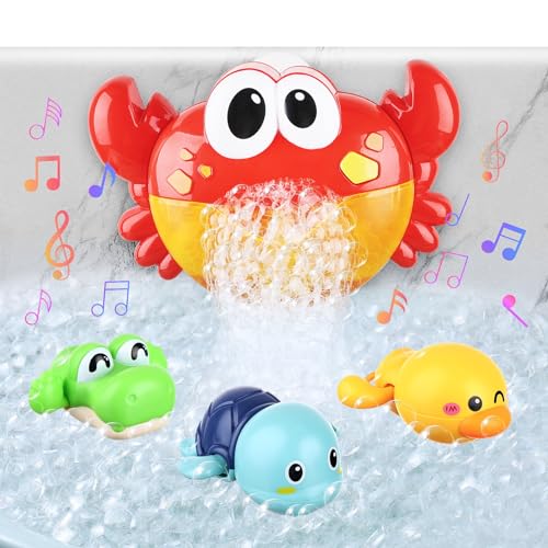 Homnive Babybadspielzeug für Kleinkinder, 4PCS Musical Crab Bath Bubble Maker Machine mit 12 Songs, Paketpoolspielzeug für Kinder, Badewanne Wasserspielzeug für Jungen Mädchen von HOMNIVE
