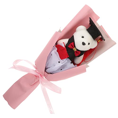 HOMOBABE 1 Bund Abschluss Bärenstrauß Abschlussblumenstrauß Junggesellin Blumenstrauß-Boxen Kuscheltier Mini Bär Kindergartenabschluss Hochzeitsdekorationen Quasten-Hintergrund Stoff Rosa von HOMOBABE
