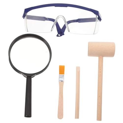 HOMOBABE 1 Satz Mini Excavation Spielzeugset für Dinosaurier Fossil Grab Kit mit Holzhammer Meißel Bürste und Schutzbrille Lernspielzeug für Kreative Rollenspiele und Wissenschaftliche von HOMOBABE