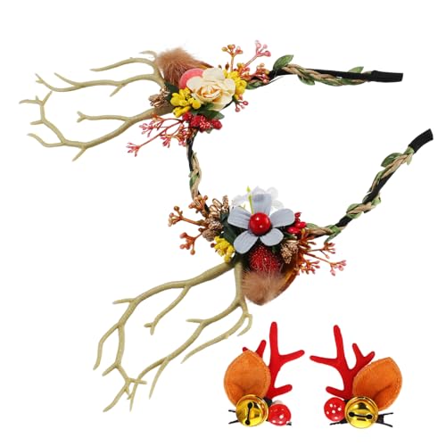 HOMOBABE 1 Satz Reindeer Antlers Stirnband mit Haarschmuck Flexibles Geweih Haarband und Clips für Weihnachten Halloween und Kreative Kostüme HOMOBABE 1 Satz Reindeer Antlers Stirnband mit Haarschmuck Flexibles Geweih Haarband und Clips für Weihnachten Halloween und Kreative Kostüme von HOMOBABE