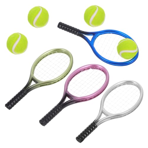 HOMOBABE Miniatur Tennis Schläger mit Bällen Dekoration für Puppenhäuser Fotografie Requisiten 4 Stück Spielzeug Tennisschläger und Bälle Lustige Kleiner Hausdeko für Kreative Spielwelten von HOMOBABE