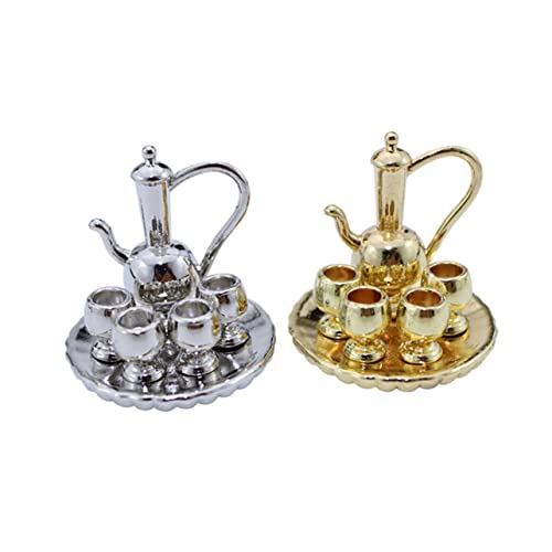 HOMOBABE 1pc Miniaturspielszene Modell Puppenhaus Zubehör Mini Disc Tee Set Zur Dekoration (golden) von HOMOBABE
