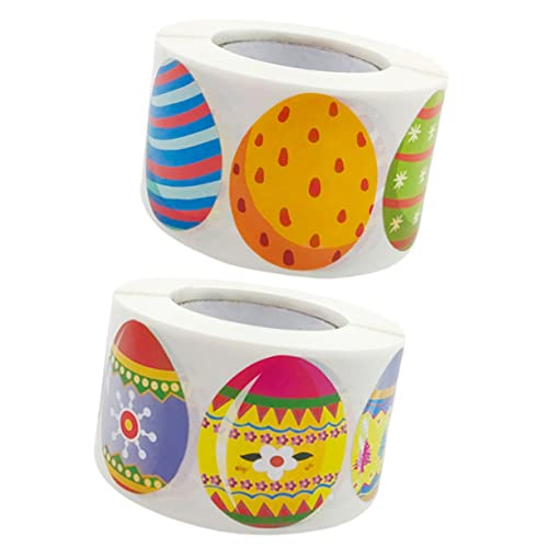 HOMOBABE 2 Rollen Osterei Aufkleber Osterdekorationen Osterparty Geschenkaufkleber Osteraufkleber Ovale Osterei Etiketten Siegelaufkleber Bunte Eier Aufkleber Kupferplattenaufkleber von HOMOBABE