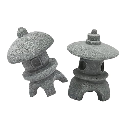 HOMOBABE 2 Stück Japanische Pagodenlaterne, Miniatur-Bonsai-, Winzige Sandsteinlaternen Im Japanischen Stil Für Den Zen-Garten Im Innen- Oder Außenbereich, EIN Gelassenheitsverstärker von HOMOBABE