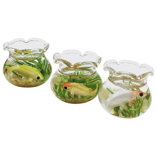 HOMOBABE 3 Teiliges Puppenhaus Aquarium Miniatur Aquarium Hintergrund Luftstein Aquarium Dekoration Pflanzen Indoor Fischspielzeug Wasser Kit Künstlicher Leuchtender Fisch von HOMOBABE