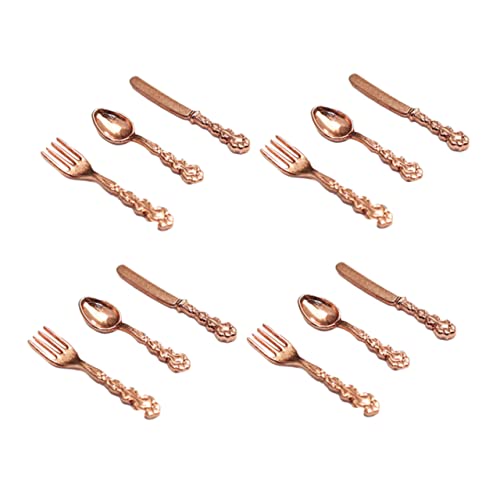 HOMOBABE 4 Sätze Miniatur Küchenzubehör Teiliges Puppenhaus Besteck aus Gold für Rollenspiele und Dekoration Geeignet für Puppenhaus von HOMOBABE