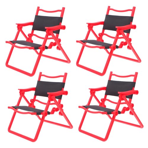 HOMOBABE 4 Stück Mini Klappstühle Stühle Miniatur Sessel Miniatur Klappstuhl Puppenhaus Sonnenstuhl Miniatur Loungesessel Mini Liegestuhl Modell Strandstuhl Rot Kunststoff von HOMOBABE
