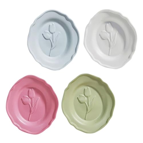 HOMOBABE 4 Stück Miniatur-tulpenform Mini-essteller Puppenhaus-tapete Mini-Dinge Miniaturen Bodenbelag Für Puppenhäuser Machen Sie Es Mini-Essen Mini-Puppen Legierung von HOMOBABE