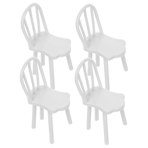 HOMOBABE 4 Stück Puppenstubenstuhl Dekorativer Miniaturstuhl Puppenhausmöbel Und Zubehör Puppenmöbel Mini-hausbedarf Stuhl Selber Machen Miniaturstühle Zum Basteln Weiß Plastik von HOMOBABE