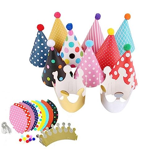 HOMOBABE 44 Stück Party-Papierkappe Cartoon-Papierhut Mützen zum Kindergeburtstag Kindergeburtstagshut Geburtstagsparty-Hut Partyhüte aus Papier Papierhut von HOMOBABE