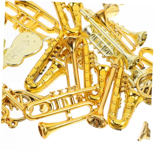 HOMOBABE 48 Stück Miniatur Musikinstrumente Set Kunststoff Gold Silber Mini Violine Trompete Saxophon Puppenhaus Deko Weihnachtsbaum Anhänger Geschenk für Musiker Sammler von HOMOBABE