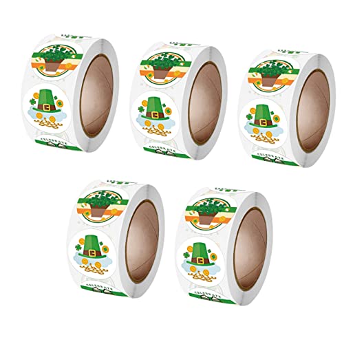 HOMOBABE 5 Rollen Vierblättrige Aufkleber Dekoration St Patrick's Aufkleber Dekorative Versiegelungsaufkleber Feiertagsdeko Etiketten Geschenktütenaufkleber Verpackungsaufkleber St von HOMOBABE
