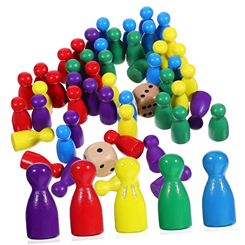HOMOBABE 50Stücke Holz Schachfiguren Menschlicher Form Farben Je Würfeln Lernspielzeug Für Brettspiele von HOMOBABE