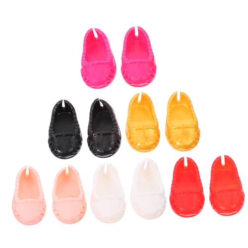 HOMOBABE 6 Paare Puppenschuhe Miniatur Schuhe für Puppen Modisch Bequem Langlebig in Schwarz Rot Weiß Gold als Puppenkostüm Zubehör von HOMOBABE