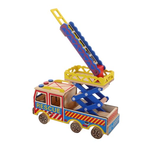 HOMOBABE Holz-Feuerwehrauto-Modell Für Kinder, Feuerwehrauto-Spielzeug, Kinder-Feuerwehrauto-kognitionsmodell, Feuerwehrauto-Spielzeug, Feuerwehrauto-Modell von HOMOBABE