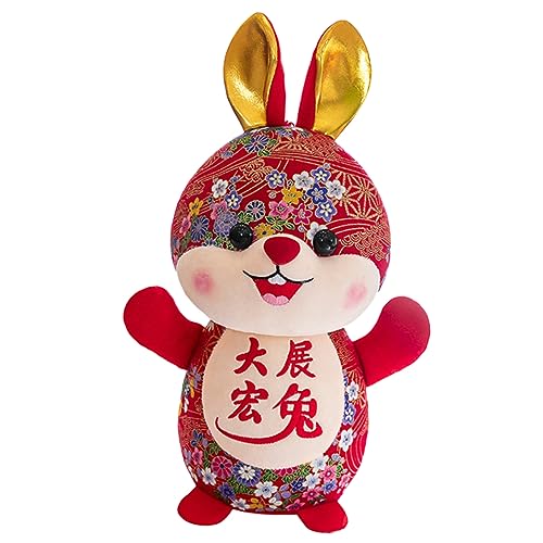 HOMOBABE Jahr des Hasen-Maskottchens Hase Plüsch Puppenhaus chinesische neujahrsdekoration Hasen plüschtier ausgestopftes Kaninchen ausgestopfte kaninchentiere Kristallsamt rot von HOMOBABE