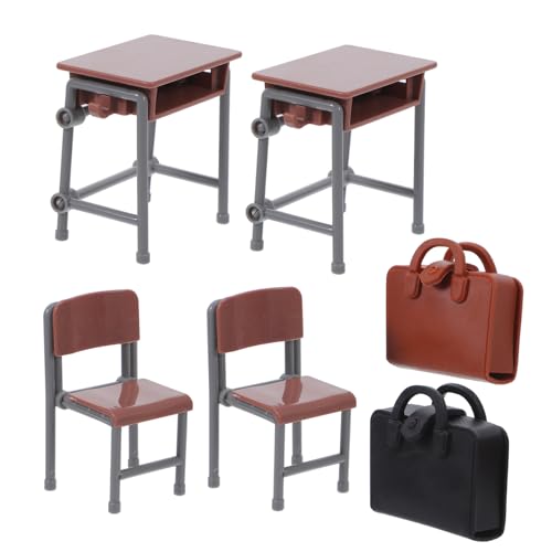 HOMOBABE Klassenzimmer Möbel mit Holzfarbigen Tischen Stühlen und Rucksäcken für Dekoration und Fotografie von Miniaturen von HOMOBABE