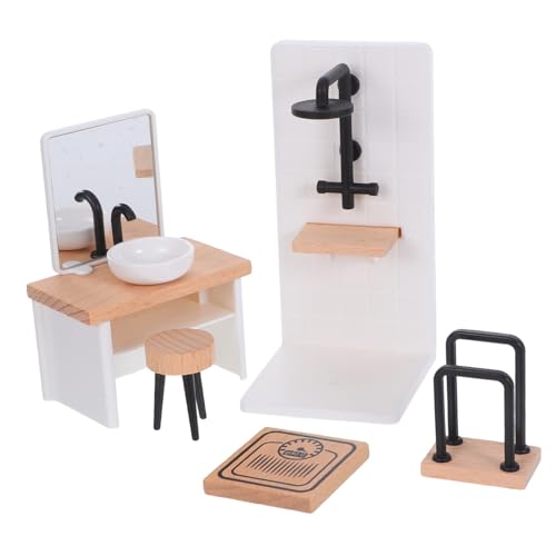 HOMOBABE Maßstab Badezimmermöbel für Puppenhäuser Waschbecken Duschraum Handtuchhalter und Hocker Teiliges Modell für Kreative Badezimmerdekoration von HOMOBABE
