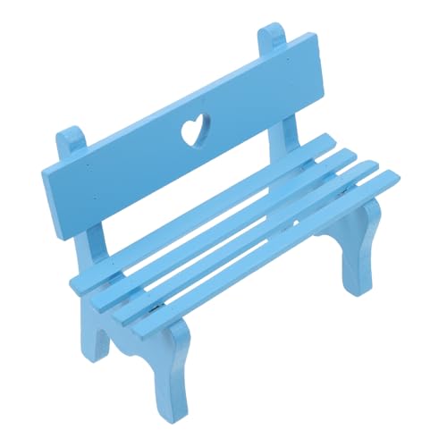 HOMOBABE Mini Holzbank Dekoration Puppenhaus Zubehör Realistische Kleine Gartenmöbel Handgefertigte Miniatur Holzstuhl für DIY Mini Dollhouse und Bürodeko Blaues von HOMOBABE
