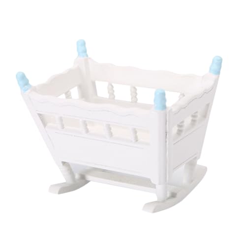 HOMOBABE Mini Puppenwiege für Puppenhaus Blaue Mini Möbel Detailgetreue Krippe Robustes Puppenbett für Kinderzimmer Dekoration und Puppenspielfiguren von HOMOBABE